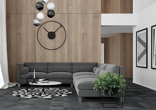 Połączenie drewna i betonu w salonie